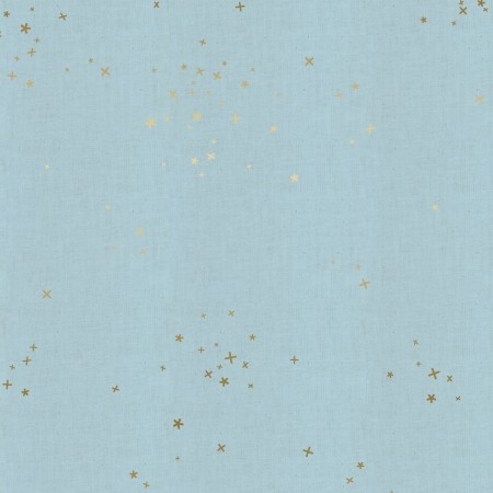 Cotton and Steel Basics - Freckles - Baby Blues Unbleached Metallic Fabric