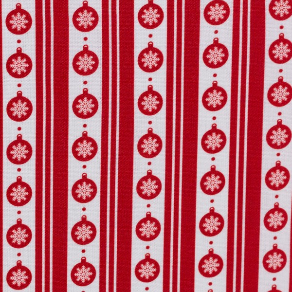 Weihnachststoff Joel Christbaumkugeln Streifen rot/weiß